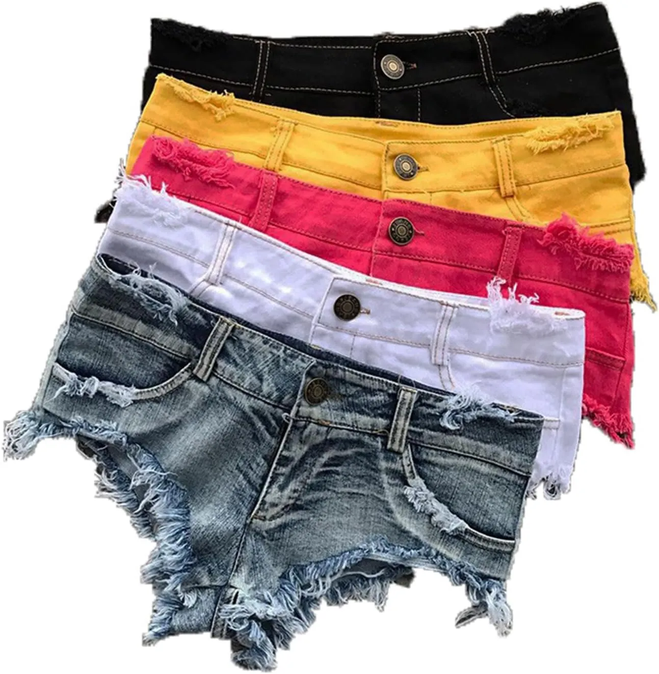 Andongnywell Ripped Jean Shorts Women High Waisted Summer Casual Stretchy Short Jeans Teen Girls Frayed Raw Hem Denim Shorts