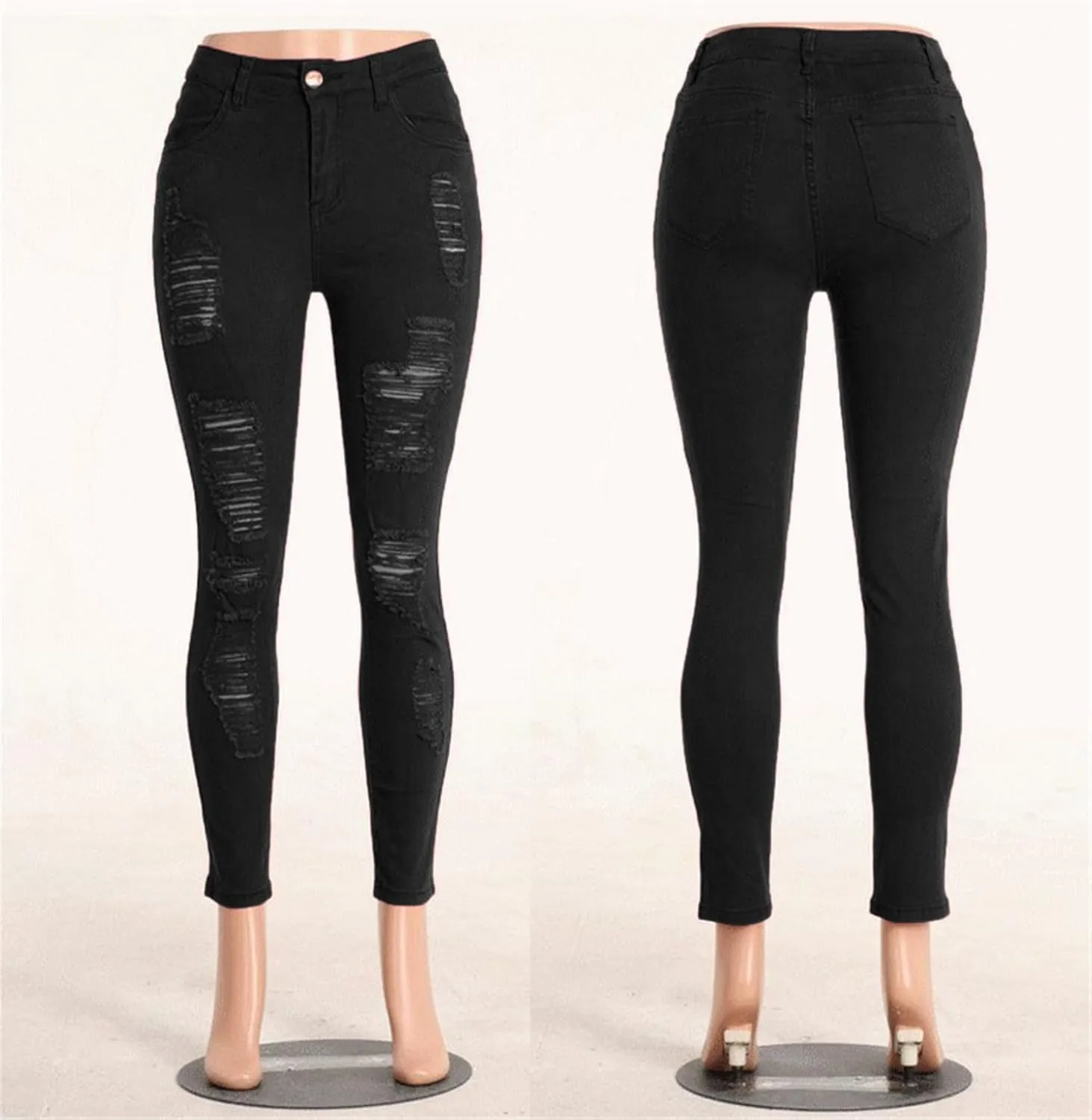 Andongnywell Women's Ripped Boyfriend Jeans Stretch Distressed Jean with Hole, High Waisted Sexy Skinny Jegging Denim Pants