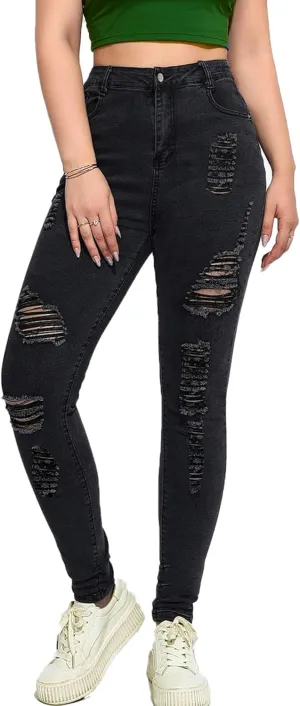 Andongnywell Women's Ripped Boyfriend Jeans Stretch Distressed Jean with Hole, High Waisted Sexy Skinny Jegging Denim Pants