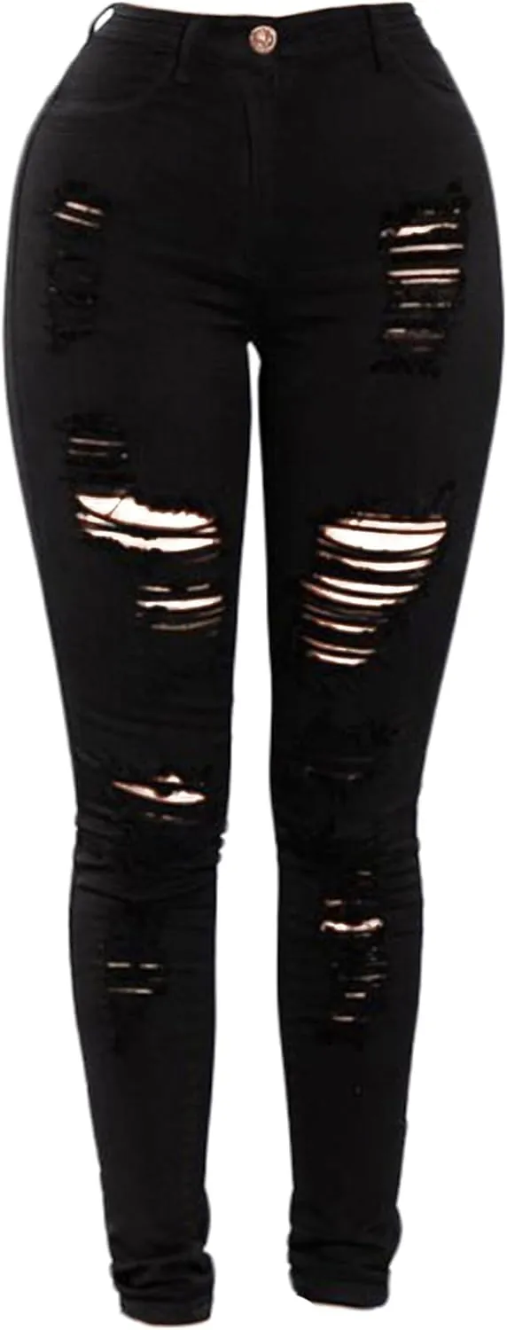 Andongnywell Women's Ripped Boyfriend Jeans Stretch Distressed Jean with Hole, High Waisted Sexy Skinny Jegging Denim Pants