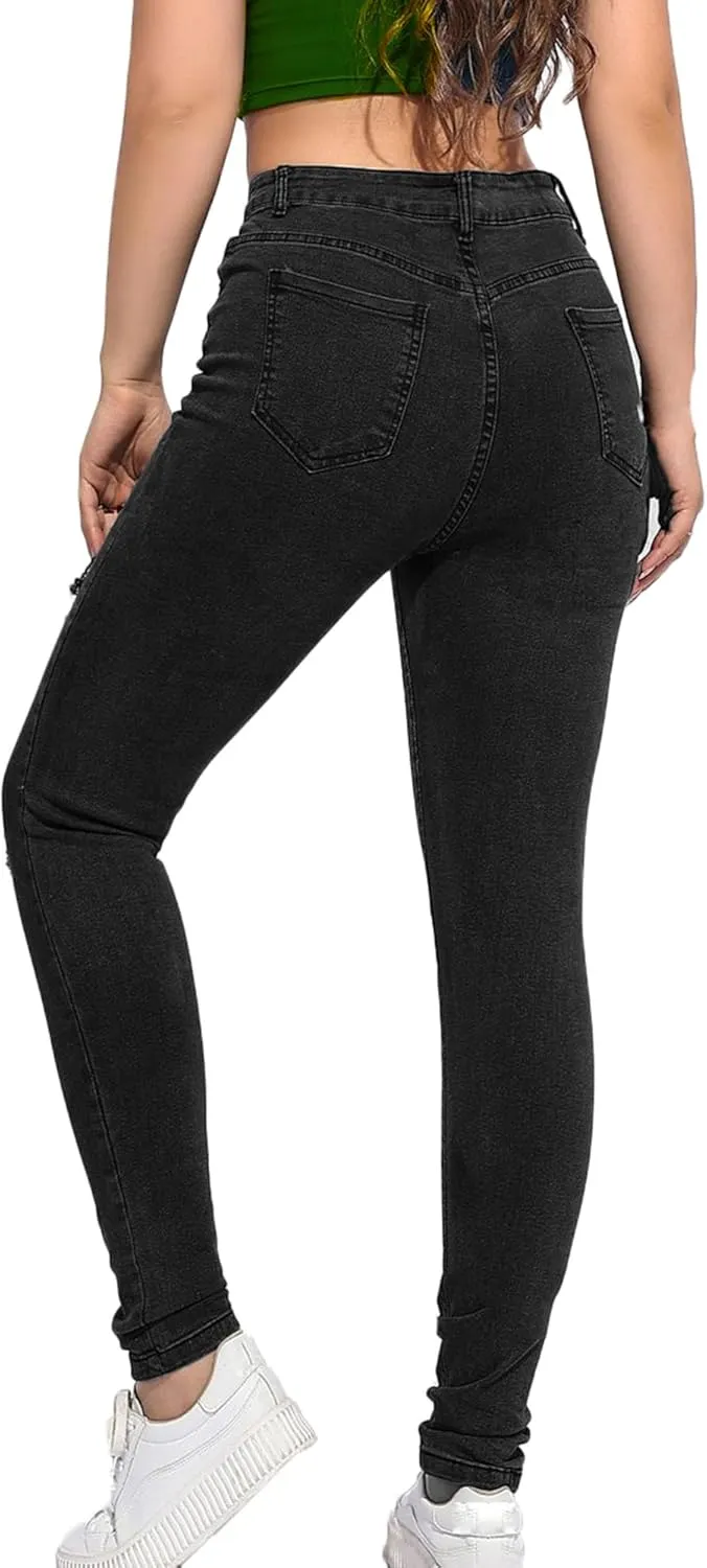 Andongnywell Women's Ripped Boyfriend Jeans Stretch Distressed Jean with Hole, High Waisted Sexy Skinny Jegging Denim Pants