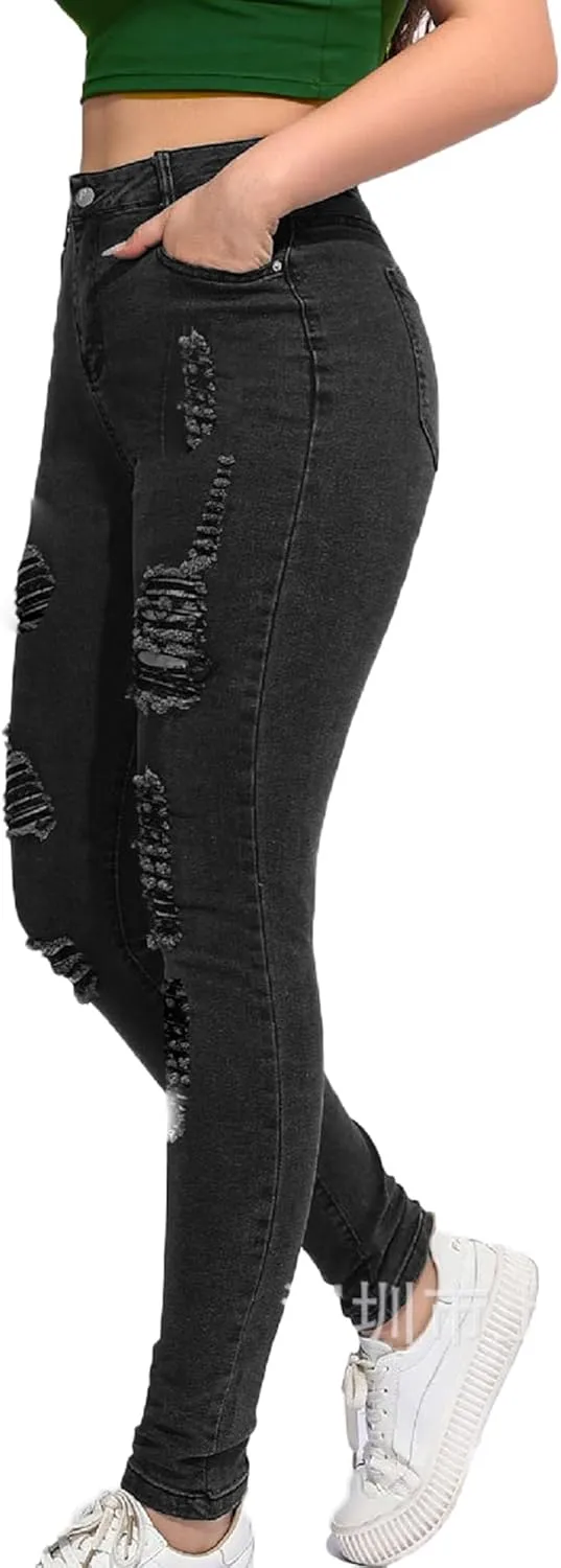 Andongnywell Women's Ripped Boyfriend Jeans Stretch Distressed Jean with Hole, High Waisted Sexy Skinny Jegging Denim Pants