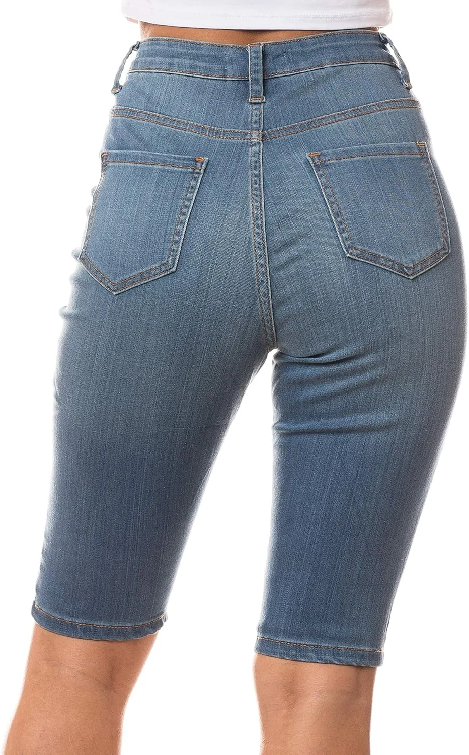 Aphrodite Denim Bermuda Shorts Jeans – Women's Lace Up High Waisted Skinny Fit Fashion Knee Length Cropped Pants