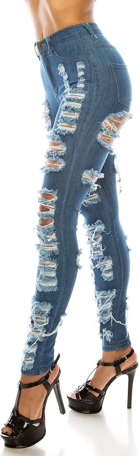 Aphrodite High Waisted Jeans for Women - Skinny Womens Hand Sanding Distressed Ripped Jeans