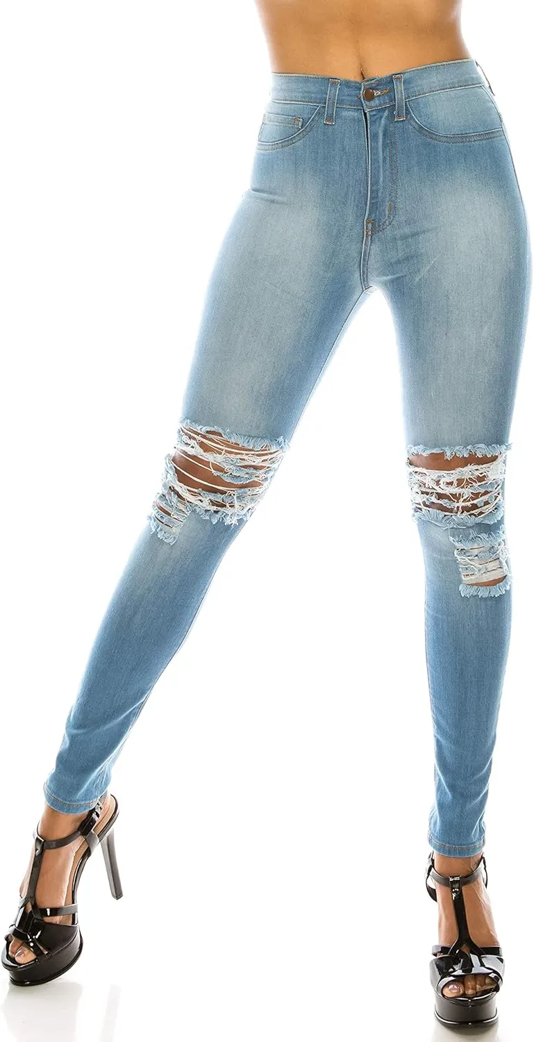 Aphrodite High Waisted Jeans for Women - Skinny Womens Hand Sanding Distressed Ripped Jeans