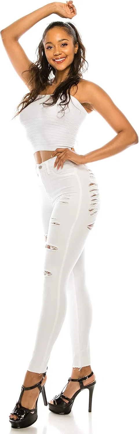 Aphrodite High Waisted Jeans for Women - Skinny Womens Hand Sanding Distressed Ripped Jeans
