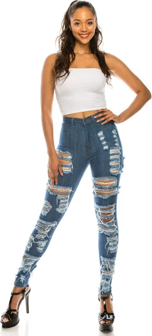 Aphrodite High Waisted Jeans for Women - Skinny Womens Hand Sanding Distressed Ripped Jeans