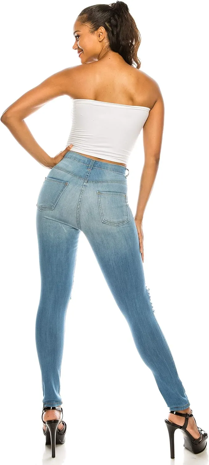 Aphrodite High Waisted Jeans for Women - Skinny Womens Hand Sanding Distressed Ripped Jeans
