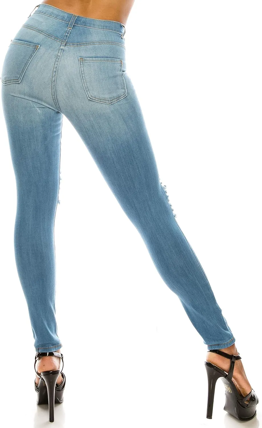 Aphrodite High Waisted Jeans for Women - Skinny Womens Hand Sanding Distressed Ripped Jeans