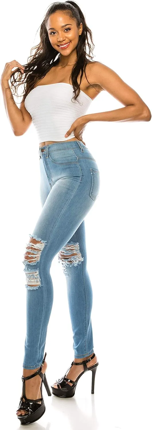 Aphrodite High Waisted Jeans for Women - Skinny Womens Hand Sanding Distressed Ripped Jeans