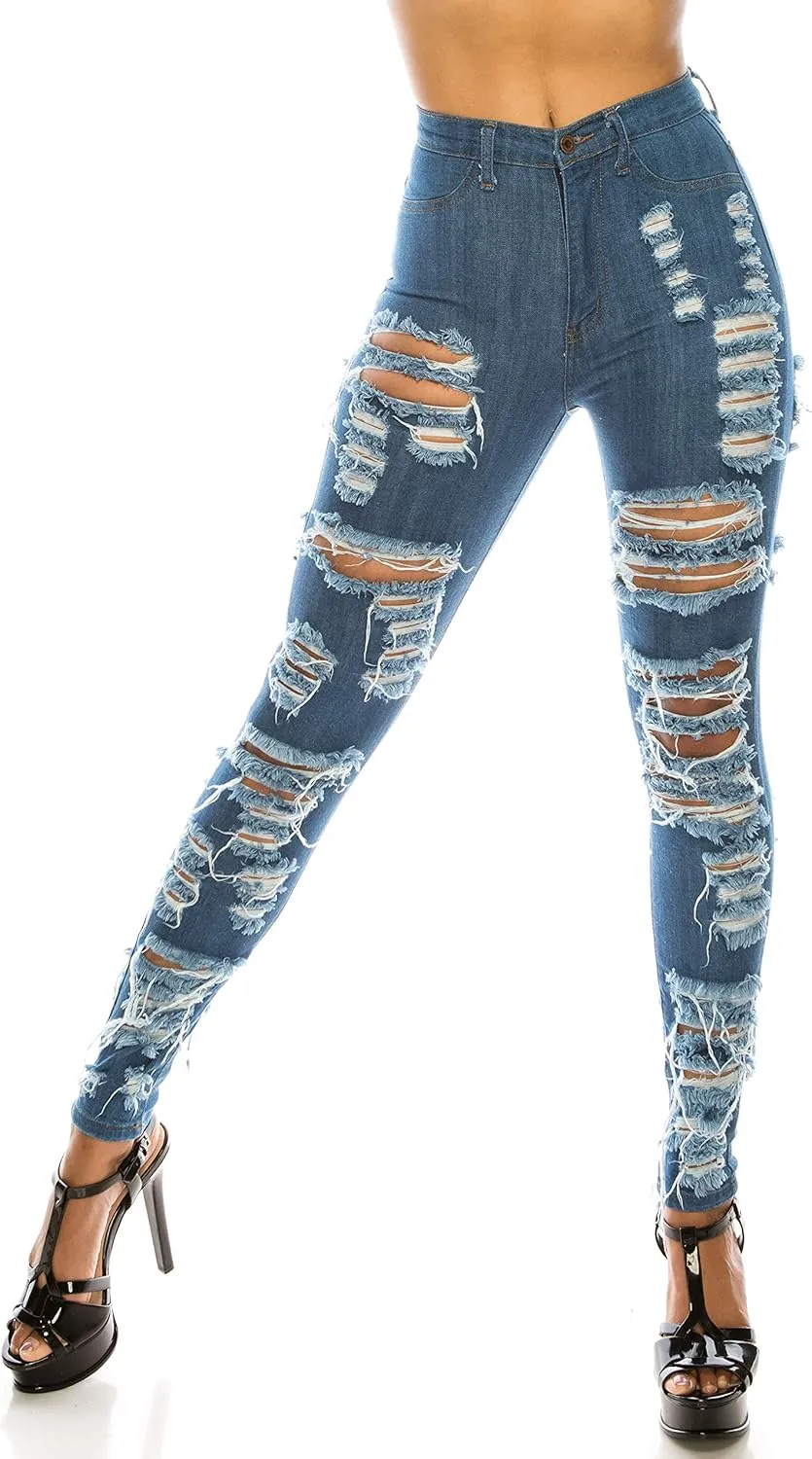 Aphrodite High Waisted Jeans for Women - Skinny Womens Hand Sanding Distressed Ripped Jeans