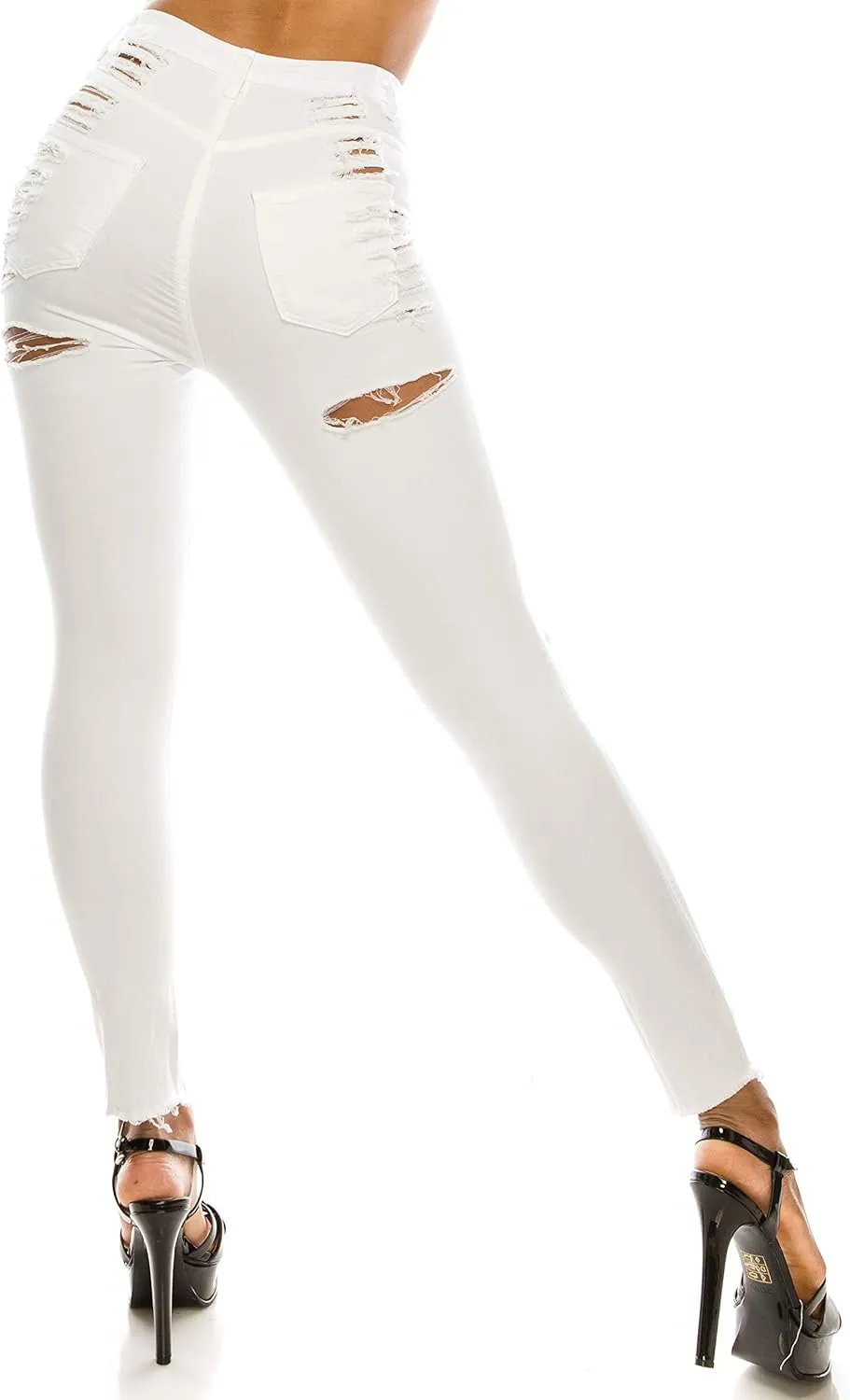 Aphrodite High Waisted Jeans for Women - Skinny Womens Hand Sanding Distressed Ripped Jeans