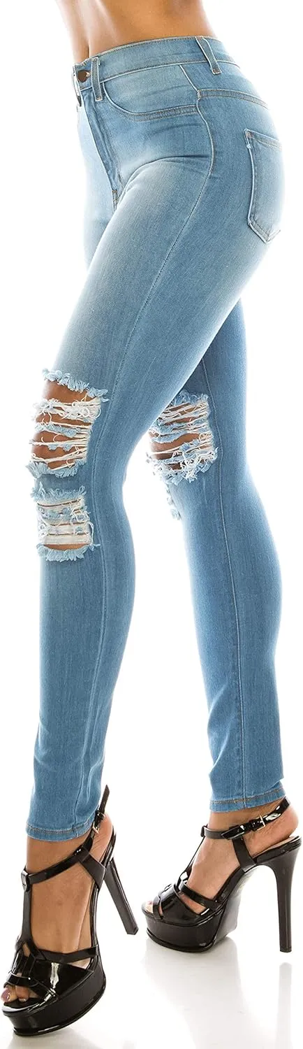 Aphrodite High Waisted Jeans for Women - Skinny Womens Hand Sanding Distressed Ripped Jeans