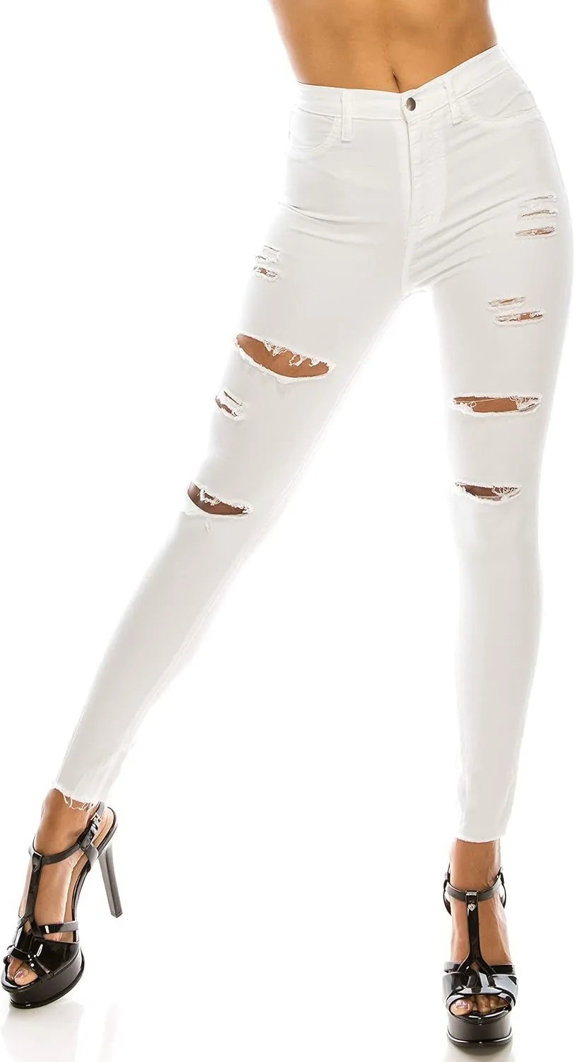 Aphrodite High Waisted Jeans for Women - Skinny Womens Hand Sanding Distressed Ripped Jeans