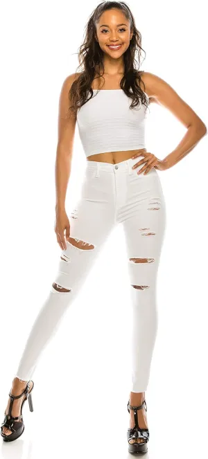 Aphrodite High Waisted Jeans for Women - Skinny Womens Hand Sanding Distressed Ripped Jeans