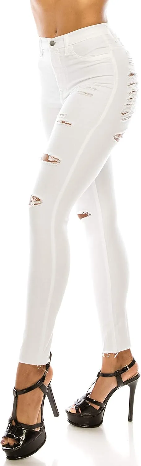 Aphrodite High Waisted Jeans for Women - Skinny Womens Hand Sanding Distressed Ripped Jeans