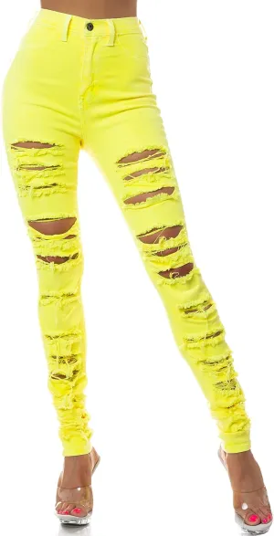 Aphrodite Skinny Cargo Jeans for Women - High Waisted Hand Sanding Distressed Ripped Jeans Stretch Denim Pants
