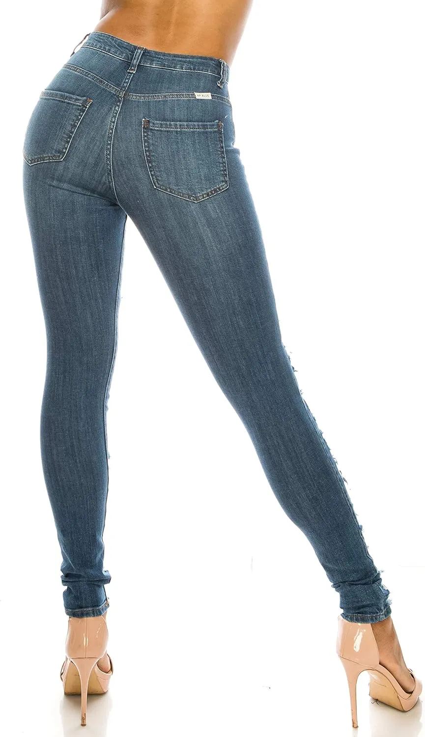 Aphrodite Skinny Cargo Jeans for Women - High Waisted Hand Sanding Distressed Ripped Jeans Stretch Denim Pants