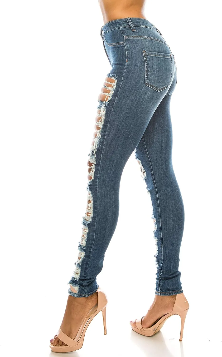 Aphrodite Skinny Cargo Jeans for Women - High Waisted Hand Sanding Distressed Ripped Jeans Stretch Denim Pants