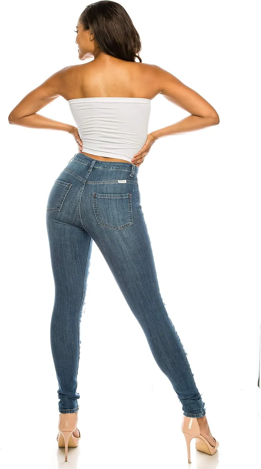 Aphrodite Skinny Cargo Jeans for Women - High Waisted Hand Sanding Distressed Ripped Jeans Stretch Denim Pants