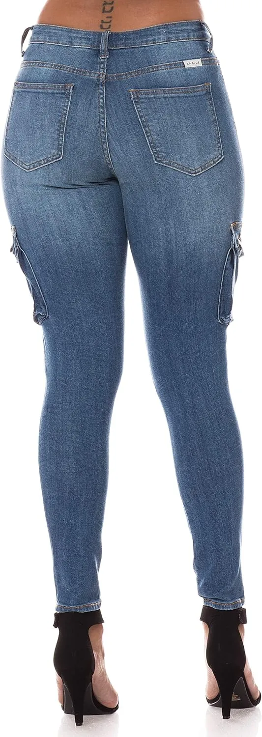 Aphrodite Skinny Cargo Jeans for Women - High Waisted Hand Sanding Distressed Ripped Jeans Stretch Denim Pants
