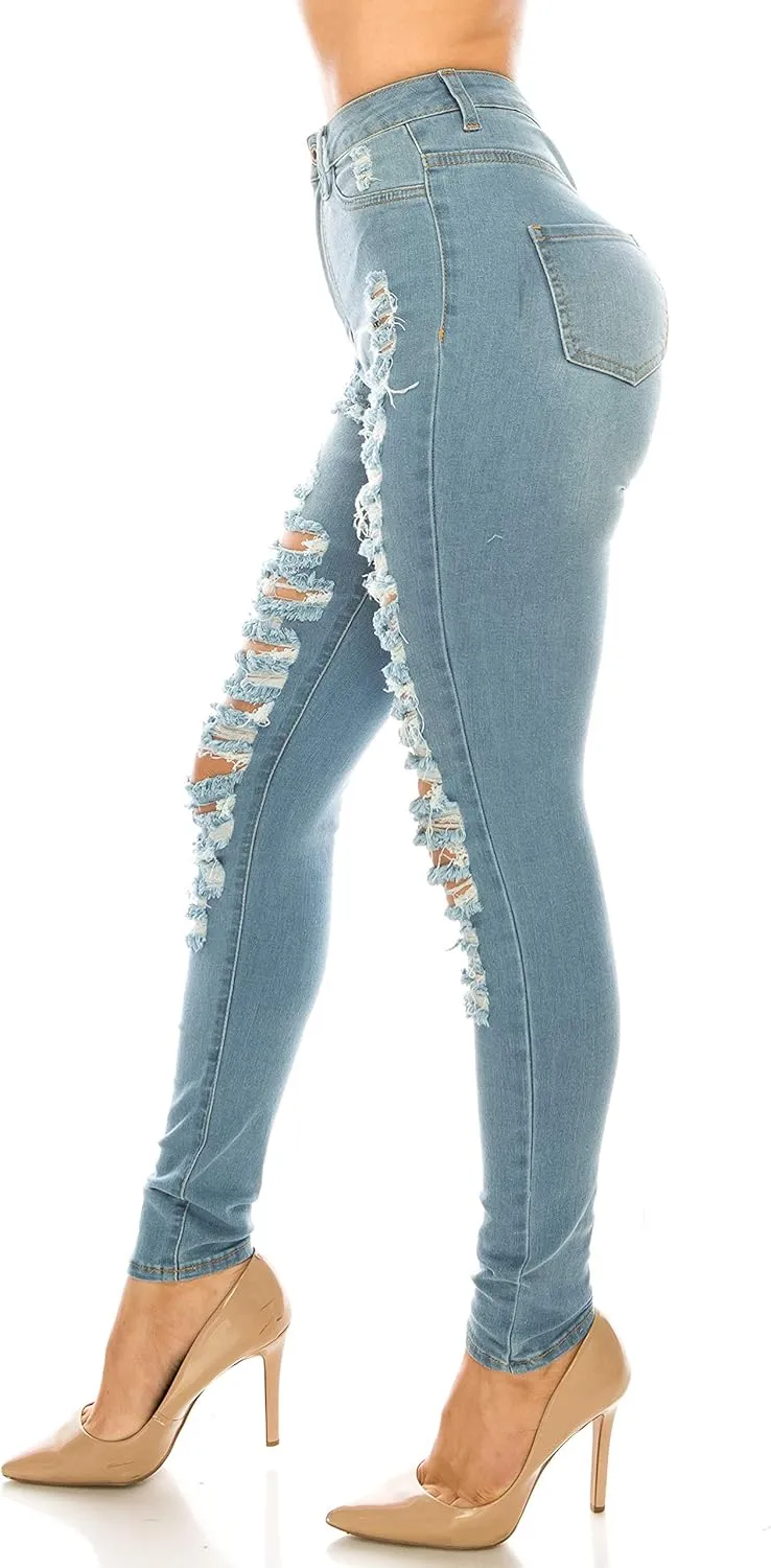 Aphrodite Skinny Cargo Jeans for Women - High Waisted Hand Sanding Distressed Ripped Jeans Stretch Denim Pants