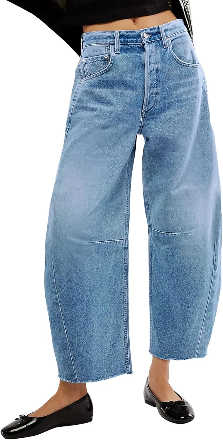 Barrel High Waisted Casual Baggy Trendy Straight Wide Leg Boyfriend Jeans