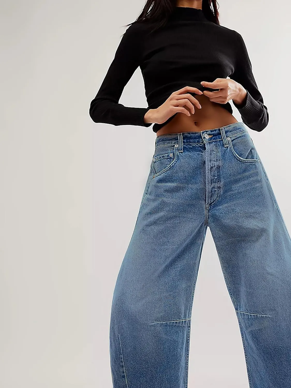 Barrel High Waisted Casual Baggy Trendy Straight Wide Leg Boyfriend Jeans