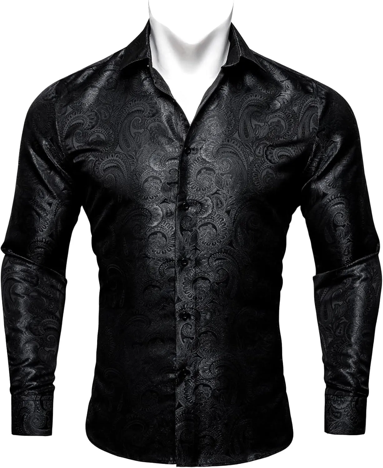 Barry.Wang Men Dress Shirts Paisley 70s Disco Shirt Button Down Silk Long Sleeve Tops for Wedding/Prom/Party/Nightclub