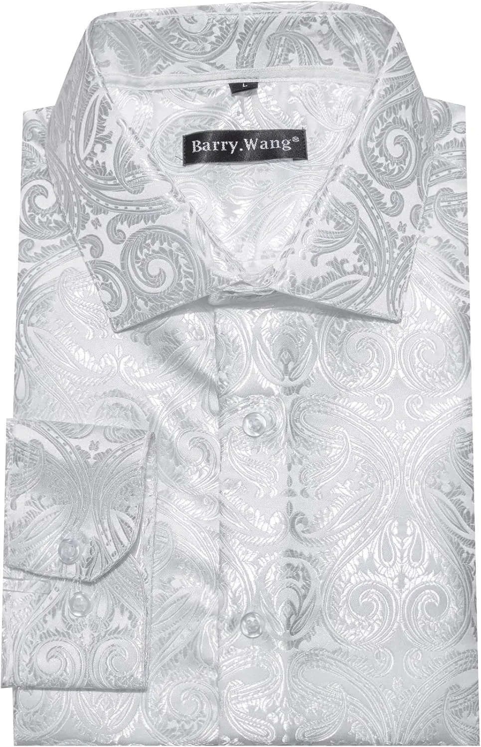 Barry.Wang Men Dress Shirts Paisley 70s Disco Shirt Button Down Silk Long Sleeve Tops for Wedding/Prom/Party/Nightclub