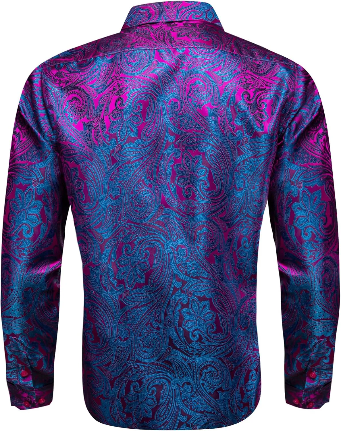 Barry.Wang Men Dress Shirts Paisley 70s Disco Shirt Button Down Silk Long Sleeve Tops for Wedding/Prom/Party/Nightclub