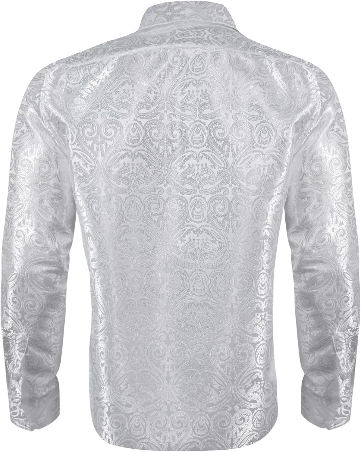 Barry.Wang Men Dress Shirts Paisley 70s Disco Shirt Button Down Silk Long Sleeve Tops for Wedding/Prom/Party/Nightclub