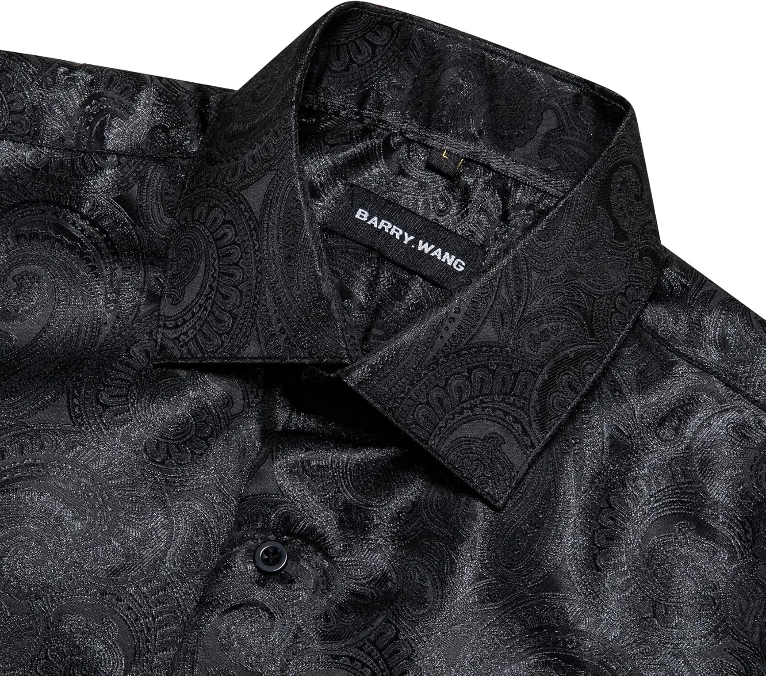 Barry.Wang Men Dress Shirts Paisley 70s Disco Shirt Button Down Silk Long Sleeve Tops for Wedding/Prom/Party/Nightclub