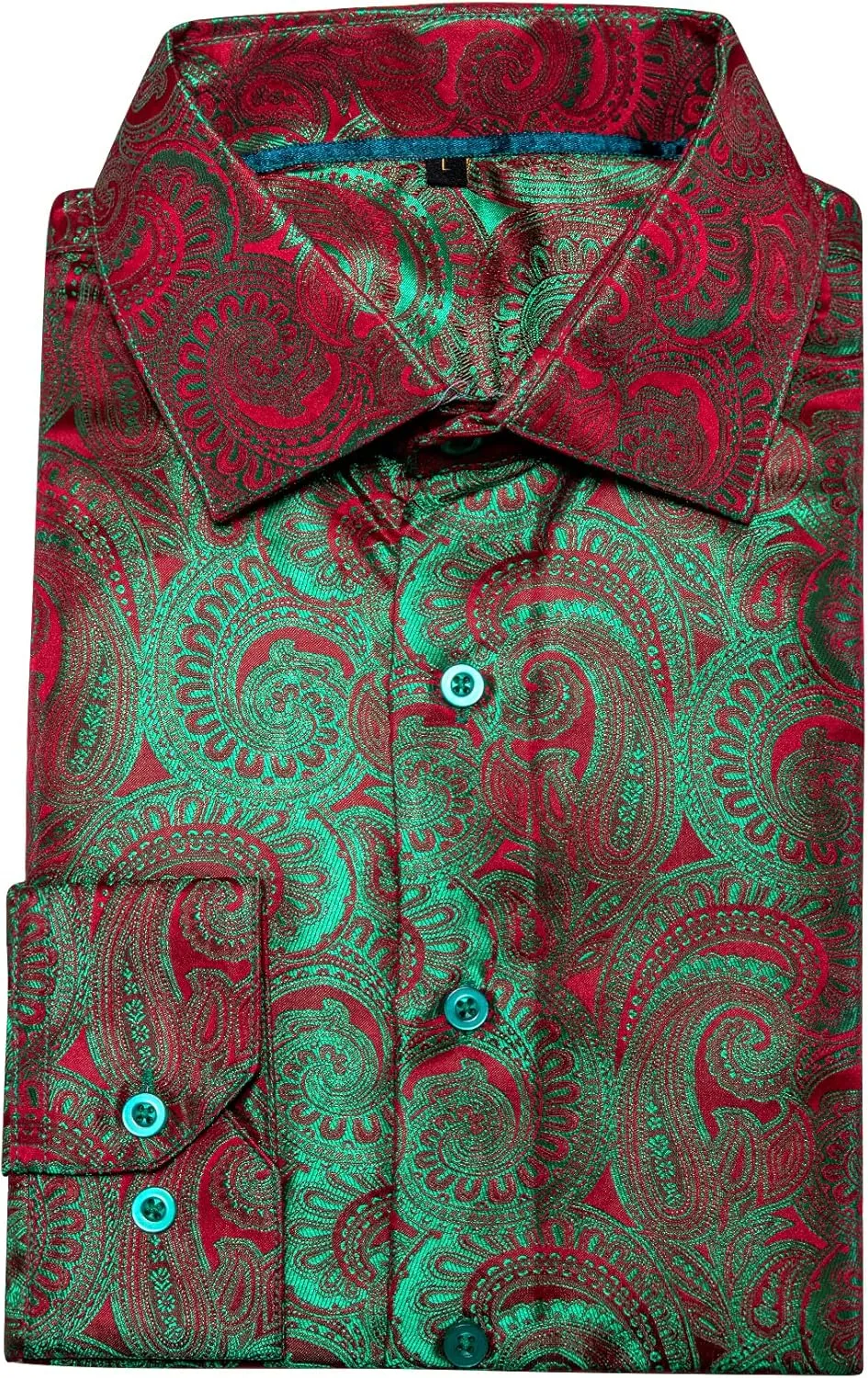 Barry.Wang Men Dress Shirts Paisley 70s Disco Shirt Button Down Silk Long Sleeve Tops for Wedding/Prom/Party/Nightclub