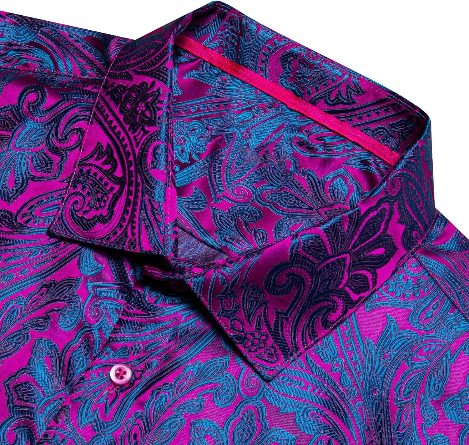 Barry.Wang Men Dress Shirts Paisley 70s Disco Shirt Button Down Silk Long Sleeve Tops for Wedding/Prom/Party/Nightclub