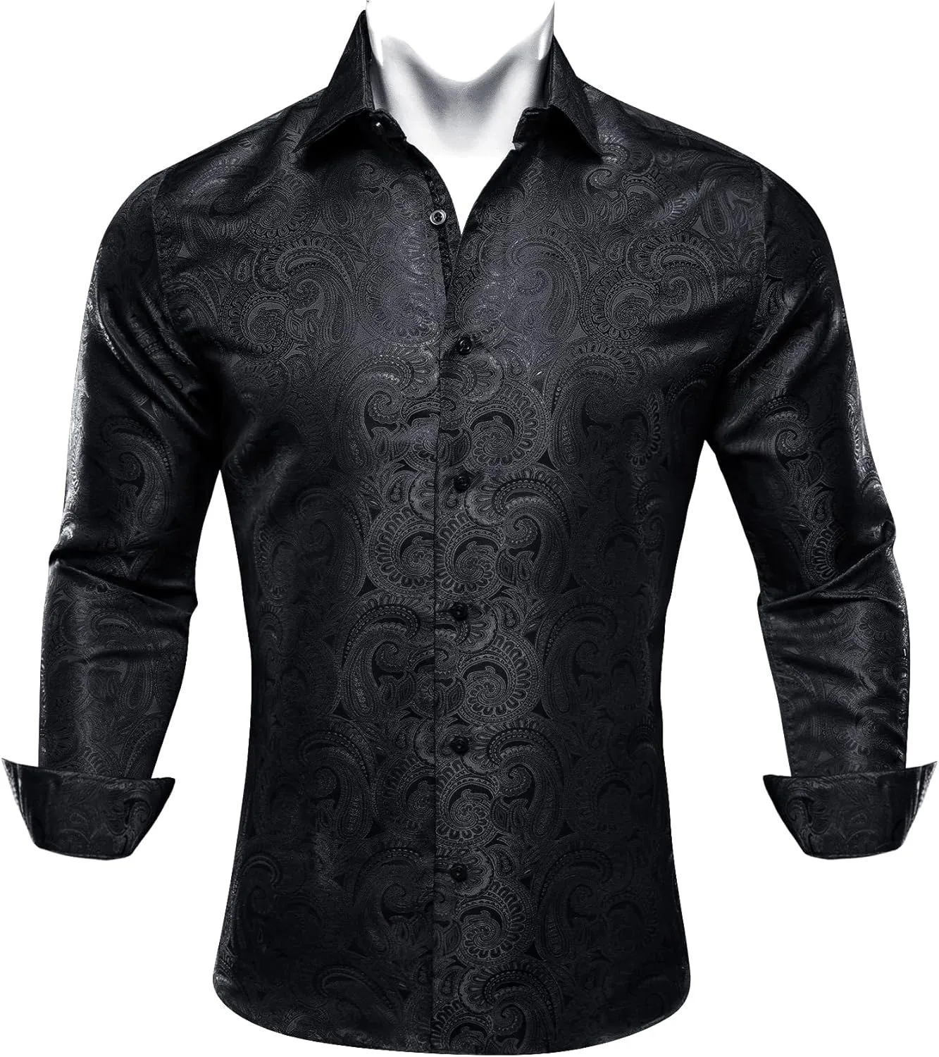 Barry.Wang Men Dress Shirts Paisley 70s Disco Shirt Button Down Silk Long Sleeve Tops for Wedding/Prom/Party/Nightclub