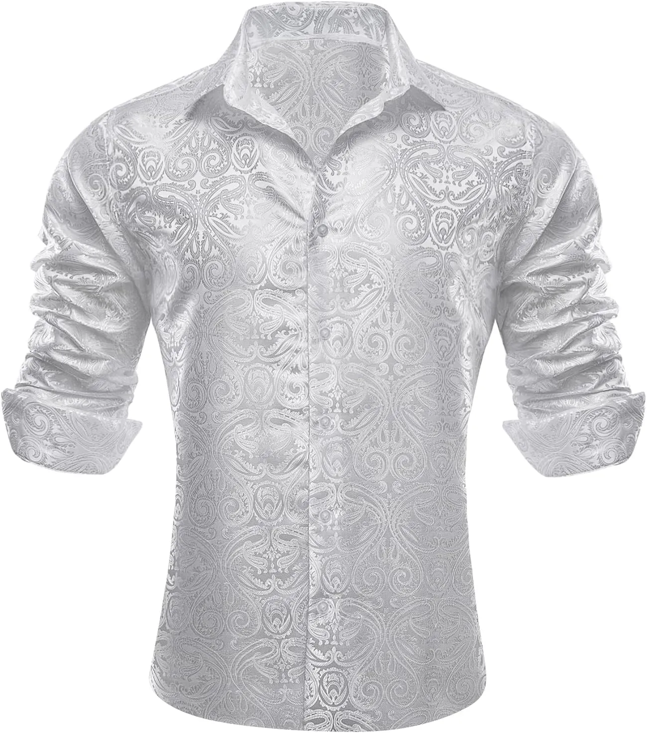 Barry.Wang Men Dress Shirts Paisley 70s Disco Shirt Button Down Silk Long Sleeve Tops for Wedding/Prom/Party/Nightclub