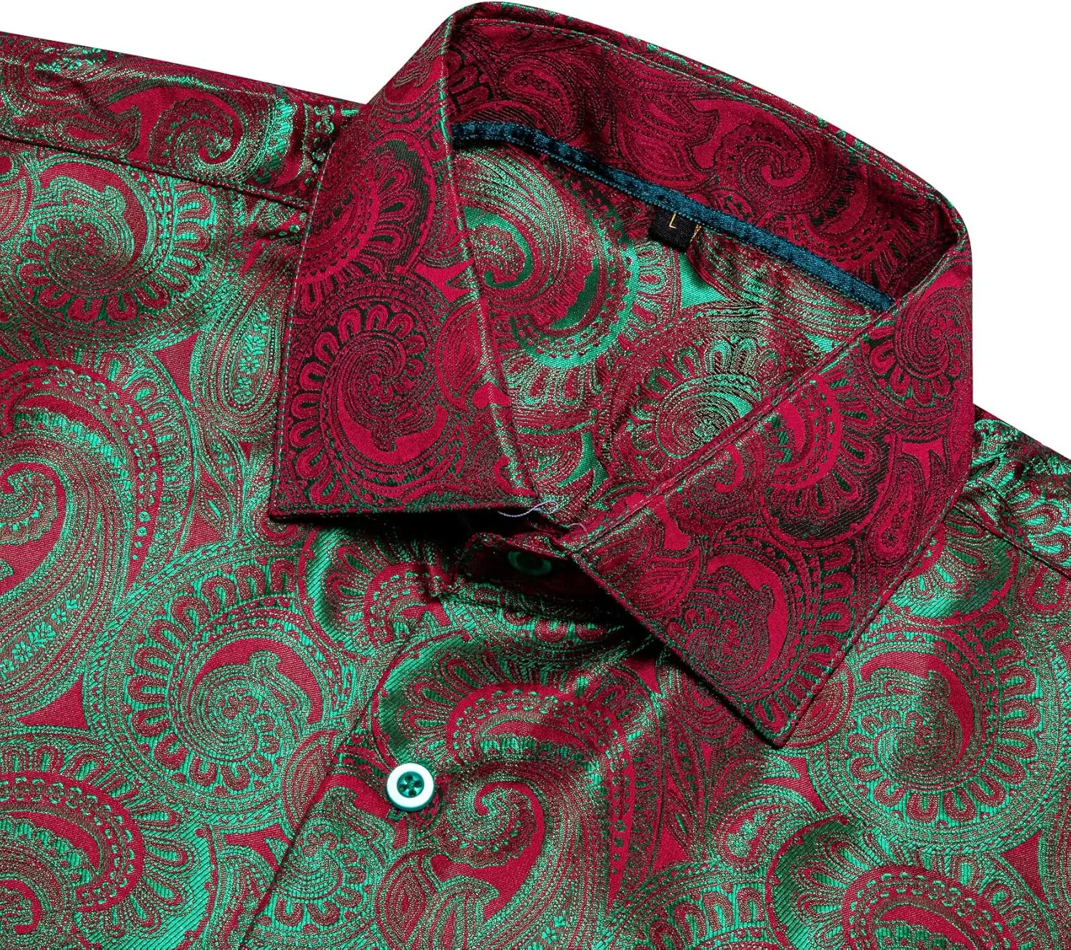 Barry.Wang Men Dress Shirts Paisley 70s Disco Shirt Button Down Silk Long Sleeve Tops for Wedding/Prom/Party/Nightclub