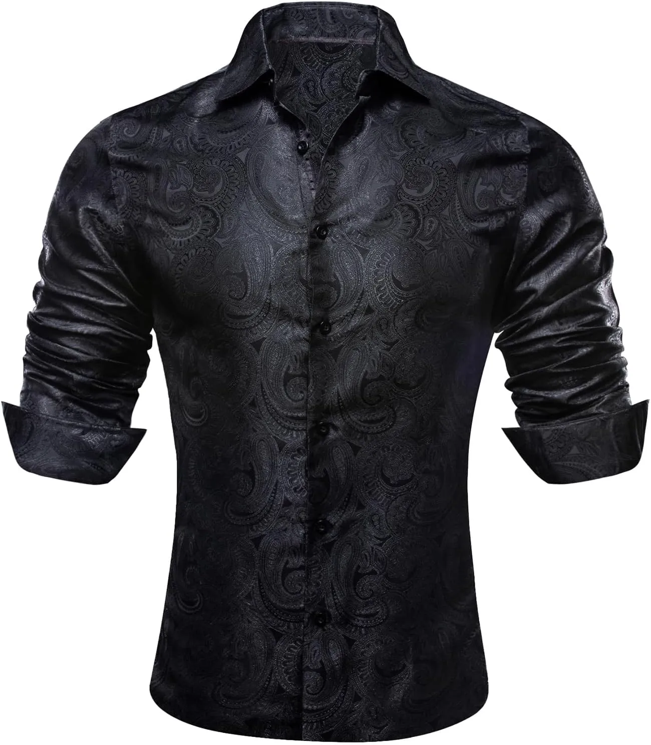 Barry.Wang Men Dress Shirts Paisley 70s Disco Shirt Button Down Silk Long Sleeve Tops for Wedding/Prom/Party/Nightclub