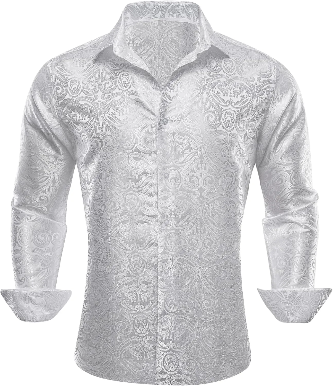 Barry.Wang Men Dress Shirts Paisley 70s Disco Shirt Button Down Silk Long Sleeve Tops for Wedding/Prom/Party/Nightclub