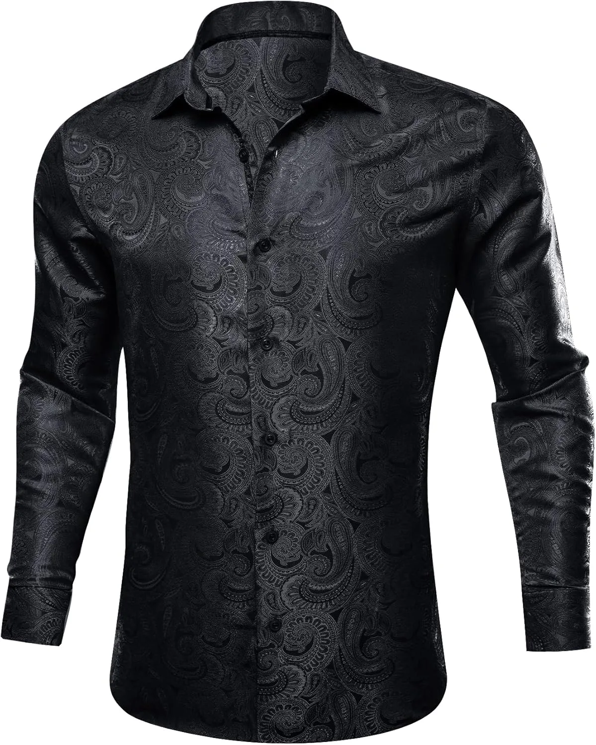 Barry.Wang Men Dress Shirts Paisley 70s Disco Shirt Button Down Silk Long Sleeve Tops for Wedding/Prom/Party/Nightclub