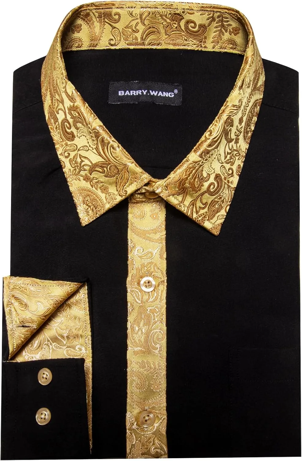 Barry.Wang Mens Satin Silk Shirts Long Sleeve Designer Dress Shirt Shiny Untucked Casual Button Down Shirt Party Disco Formal