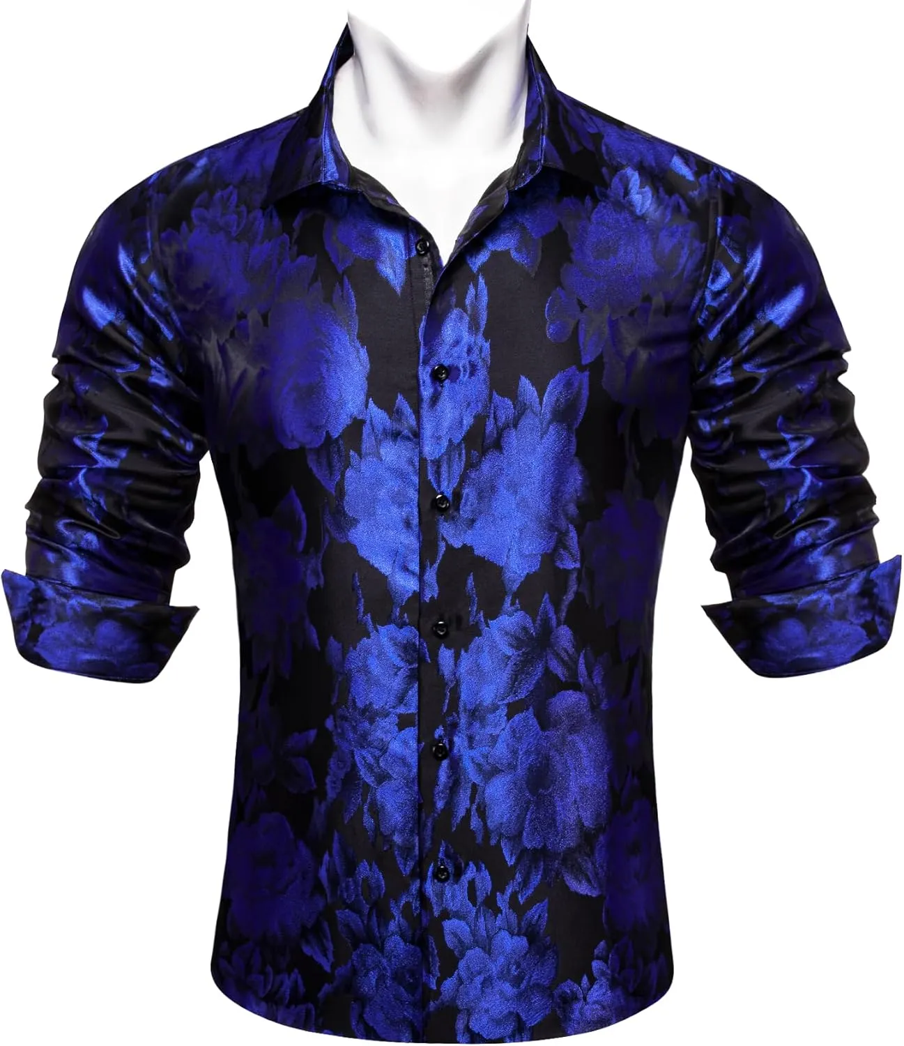 Barry.Wang Men's Silk Shirts Button Down Dress Shirt for Men Satin Paisley Floral Long Sleeve Cowboy Casual Mexico Shirts