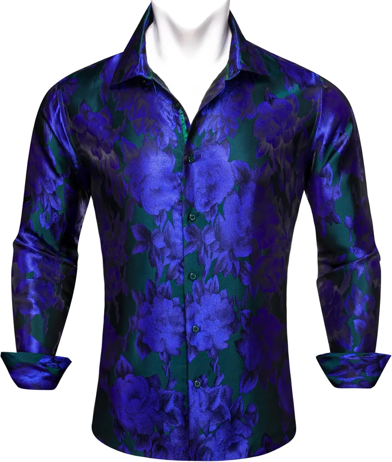Barry.Wang Men's Silk Shirts Button Down Dress Shirt for Men Satin Paisley Floral Long Sleeve Cowboy Casual Mexico Shirts