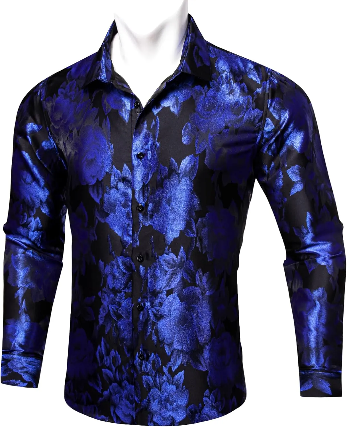 Barry.Wang Men's Silk Shirts Button Down Dress Shirt for Men Satin Paisley Floral Long Sleeve Cowboy Casual Mexico Shirts