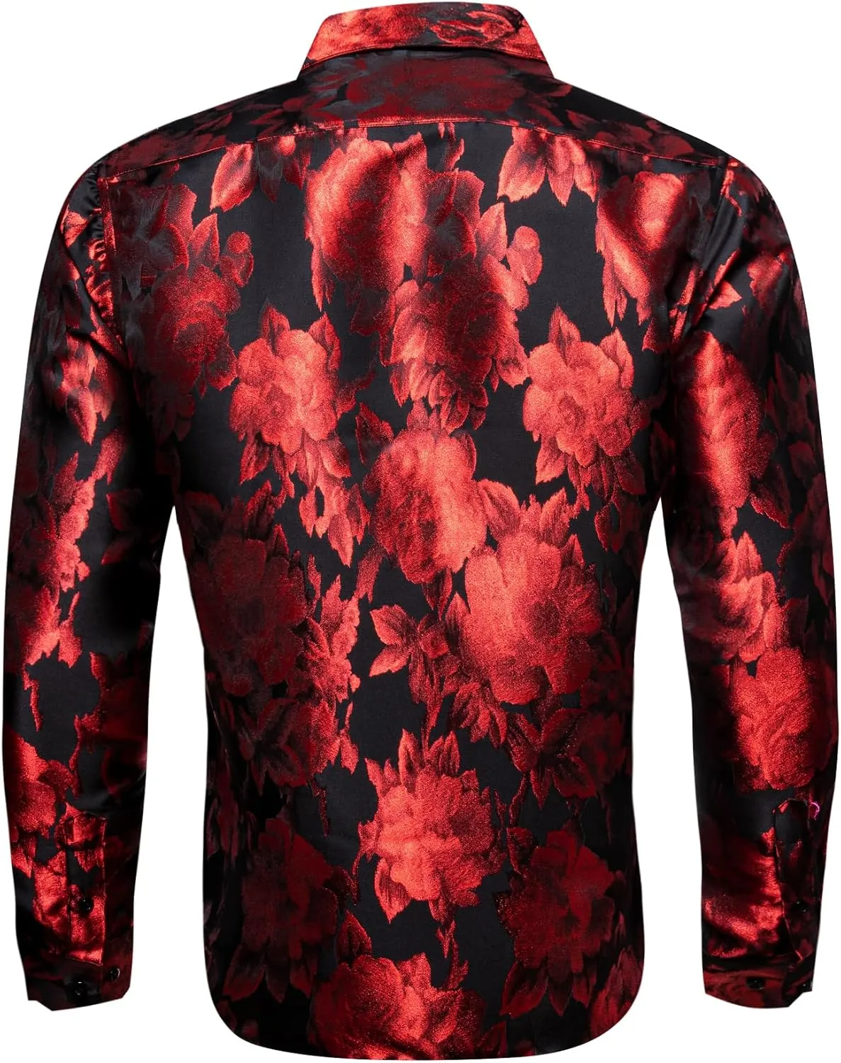 Barry.Wang Men's Silk Shirts Button Down Dress Shirt for Men Satin Paisley Floral Long Sleeve Cowboy Casual Mexico Shirts