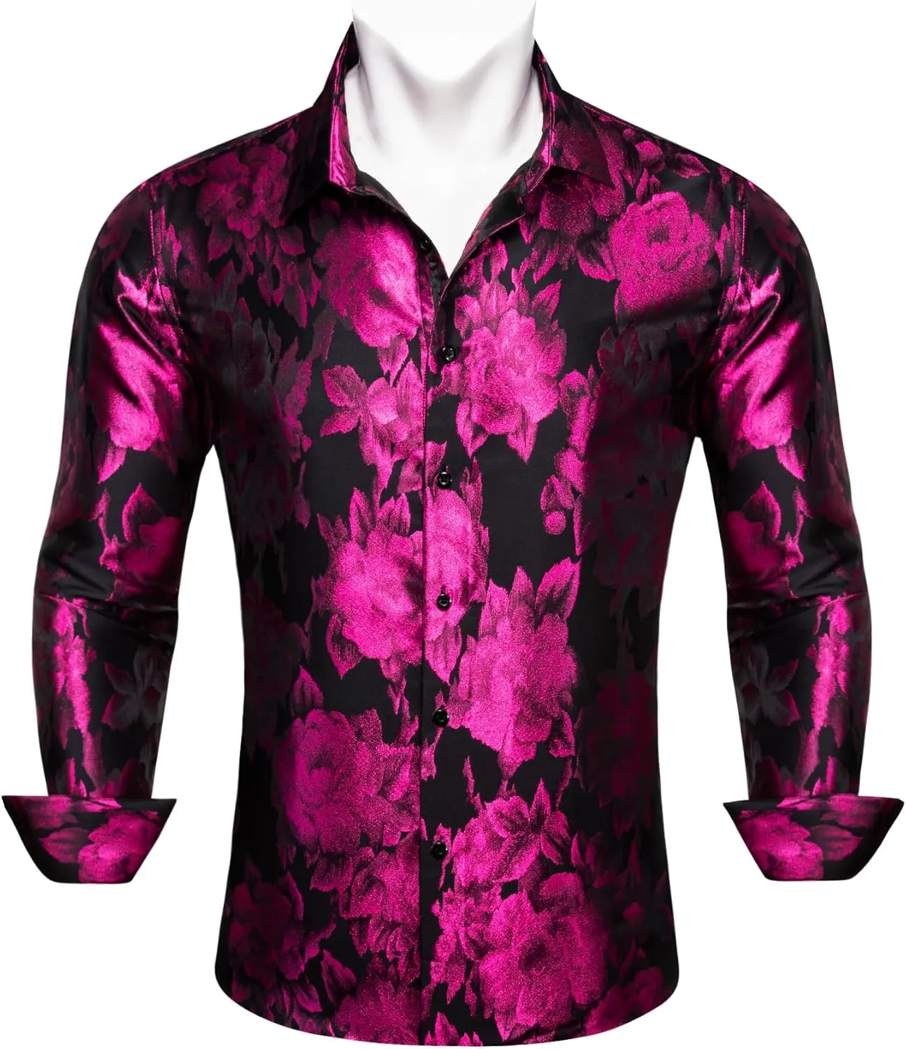 Barry.Wang Men's Silk Shirts Button Down Dress Shirt for Men Satin Paisley Floral Long Sleeve Cowboy Casual Mexico Shirts