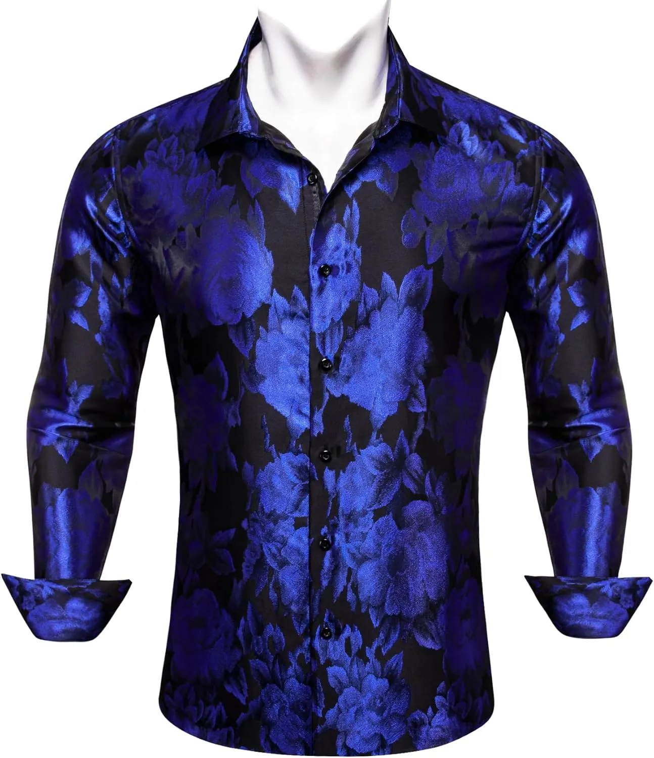 Barry.Wang Men's Silk Shirts Button Down Dress Shirt for Men Satin Paisley Floral Long Sleeve Cowboy Casual Mexico Shirts
