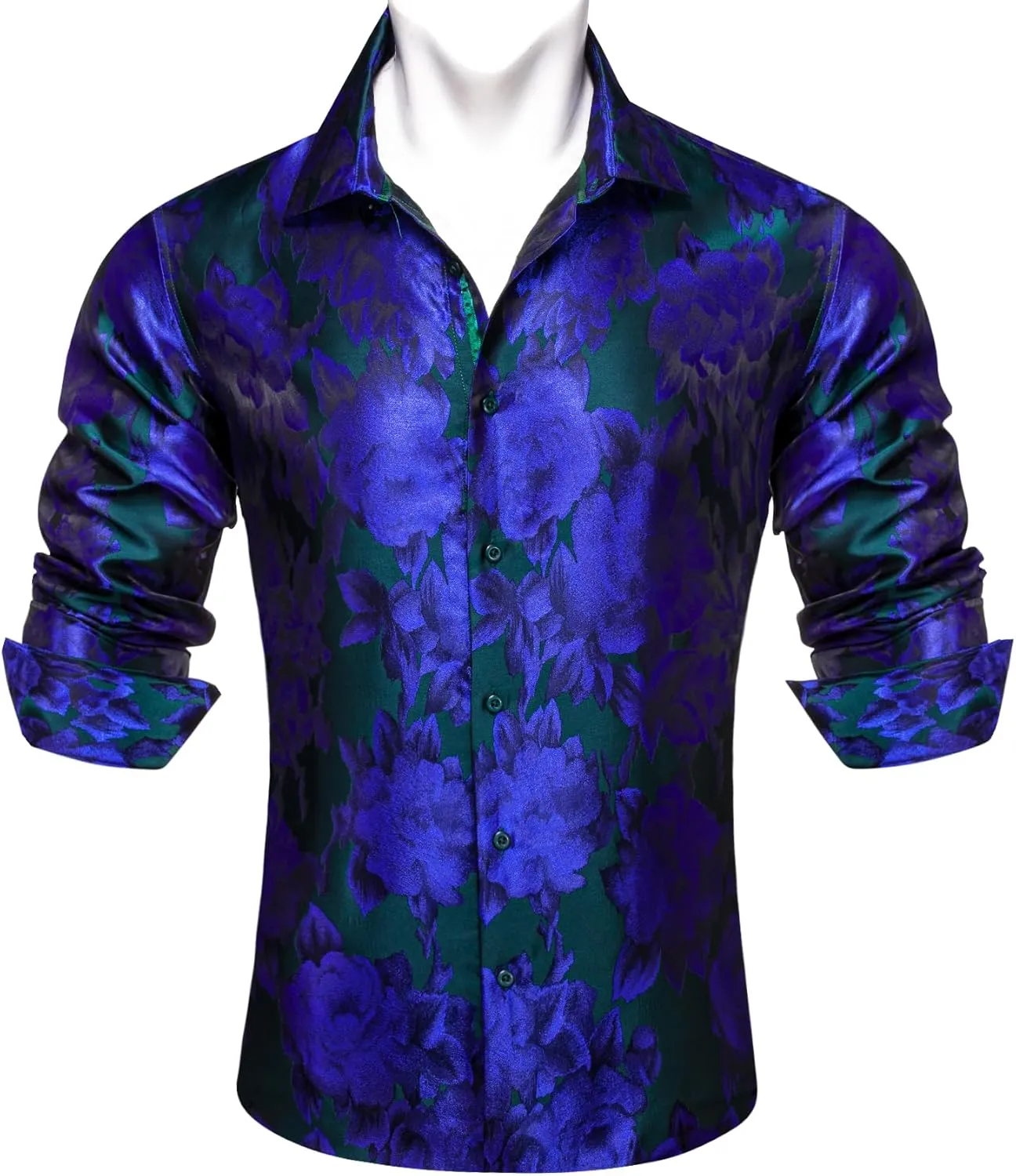 Barry.Wang Men's Silk Shirts Button Down Dress Shirt for Men Satin Paisley Floral Long Sleeve Cowboy Casual Mexico Shirts
