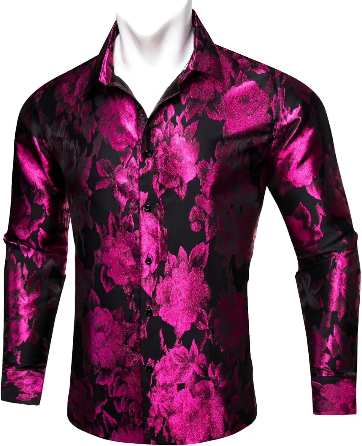 Barry.Wang Men's Silk Shirts Button Down Dress Shirt for Men Satin Paisley Floral Long Sleeve Cowboy Casual Mexico Shirts